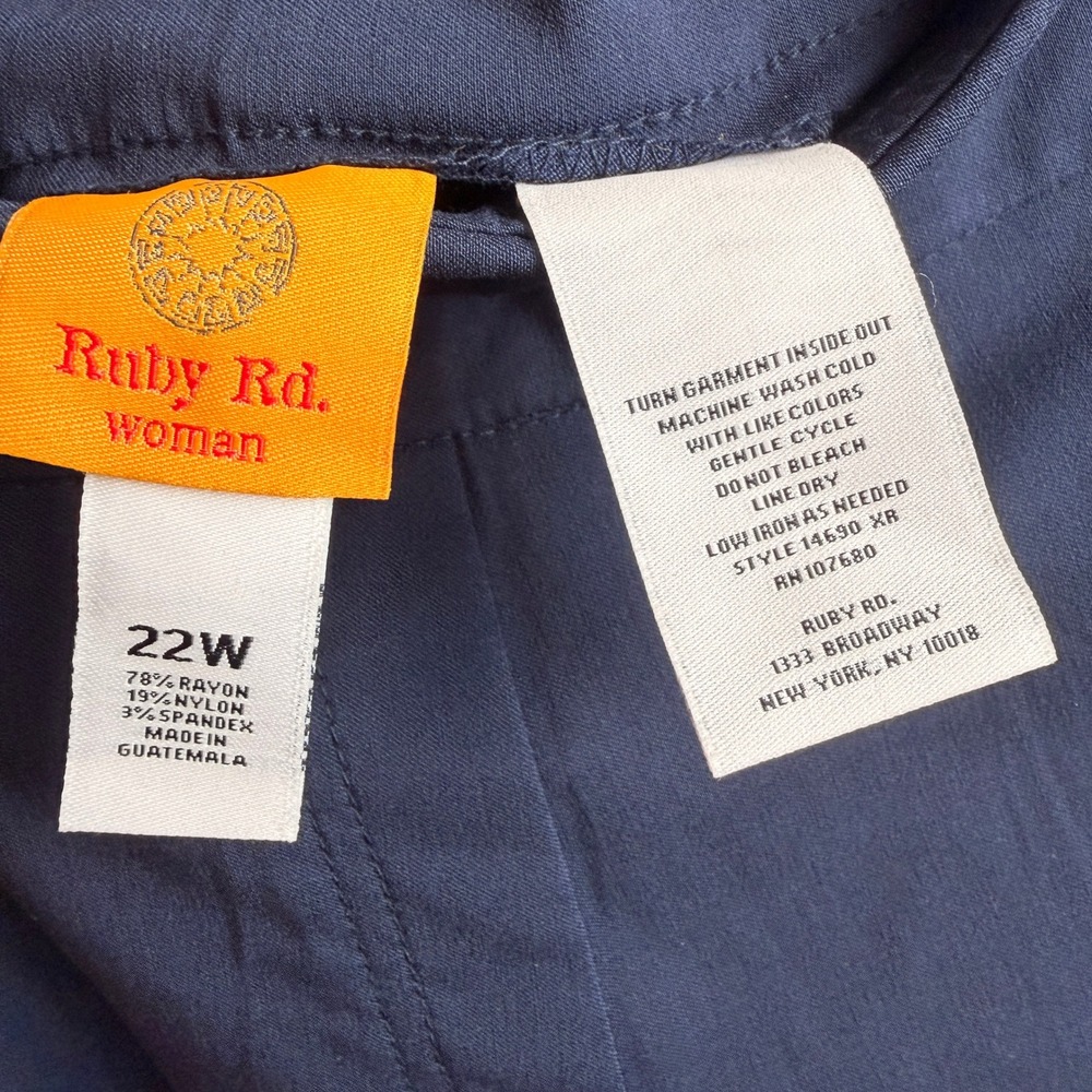 Ruby Road Women Pull On Pants 22W Navy Blue Stretch Career Comfort - Picture 3 of 10